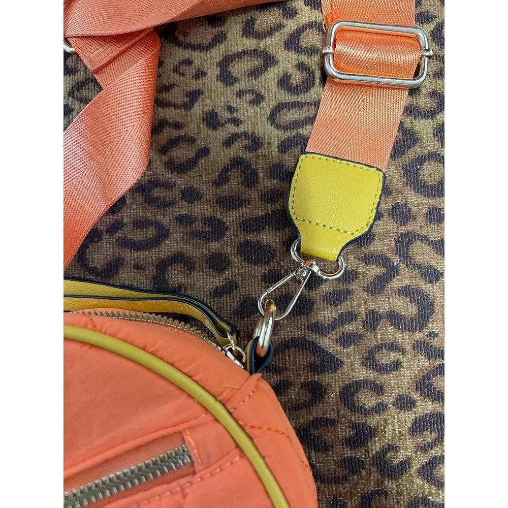TESSIE Orange Quilted Round Crossbody Bag Yellow Trim Gold Hardware Adj Straps‎